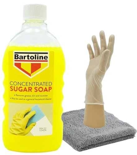 2 x Sugar Soap for Cleaning 500ml | Wall Cleaner for Painted Walls | Kitchen Degreaser Spray | Grease Remover | Surface Cleaner with Cloth, Sponge & Gloves
