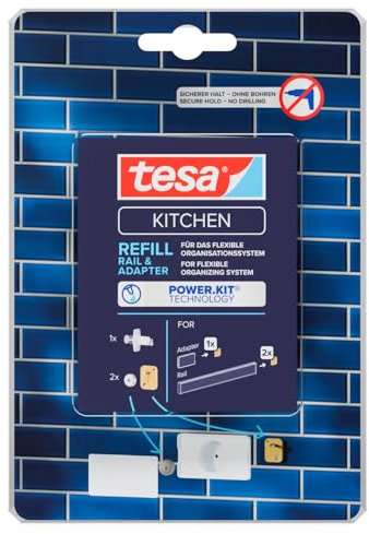 tesa Power.Kit Küchen-Organizer Nachfüllpack - für die Wandmontage von Kombi-Sets und Küchenzubehör - Wiederverwendung von Küchenreling und Adapter - 1 x Ersatzteil-Set