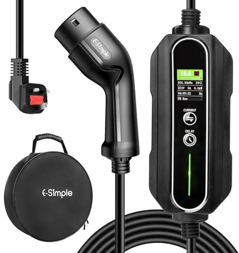 E-S1mple EV Charger Cable Type 2 to 3 Pin Plug 5.5M/18Ft [6/8/10/13A] 3KW Electric Car Charger Type 2 Charging Cable 3Pin EV Charger IP65 with Delay Timer for EVs and PHEVs