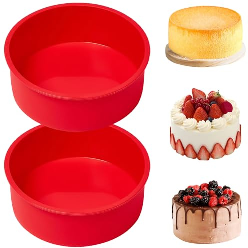 YXHZVON Stampo in silicone da 15 cm, 2 stampi rotondi in silicone, per friggitrice ad aria calda, per torte e pane, rosso