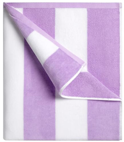 cabanana Toalla de playa grande de gran tamaño, toalla de piscina de algodón de 35 x 70 pulgadas, toalla de natación suave a rayas moradas