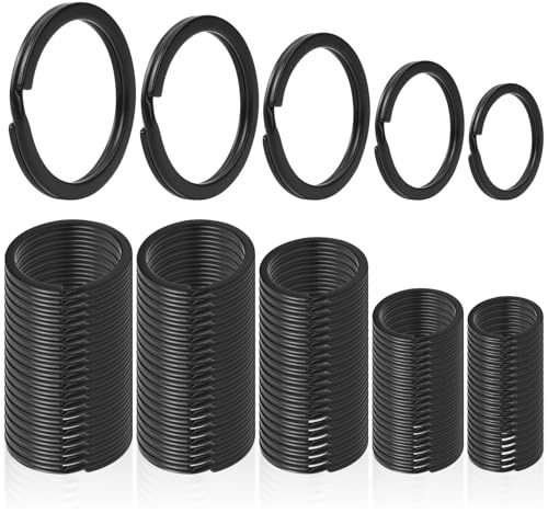 100 Stück Schlüsselringe, 5 Größen Schlüsselanhänger Ringe (30mm 28mm 25mm 20mm 15mm) Schlüssel Ringe für DIY Handwerk Basteln Schlüssel (Schwarz)
