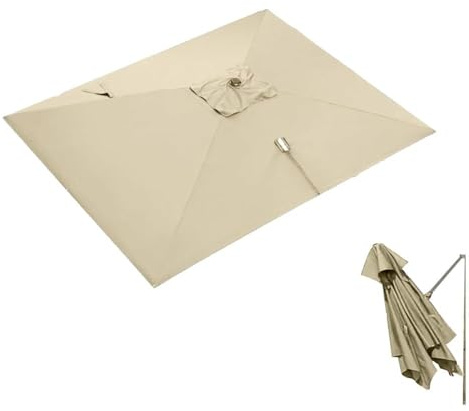 HULKAY 3x3m Ampelschirm Ersatztuch Quadratisch Sonnenschirm Ersatzbezug Für Terrasse Garten, 8 Rippen Sonnenschirm Baldachin Ersatzabdeckung(Grey,300x300cm/10x10ft) (Khaki, 300x300cm/10x10ft)
