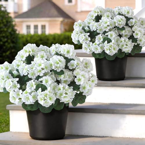 Künstliche Geranien-Blumen, Topitärbäume für den Außenbereich, UV-beständige Geranien, Topfsträucher, sehen aus echter Seide, Kunstpflanzen für Haustür, Garten, Veranda, Pflanzgefäß, Bauernhaus