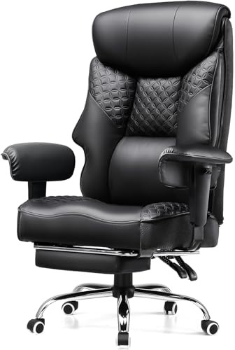 COMHOMA Gaming Stuhl für Große und Schwere Personen, ergonomischer Bürostuhl bis 180 kg, 3D Sitzkissen, verstellbar mit Fußstütze, PU-Leder, hoher Komfort für Büro & Gaming Schwarz