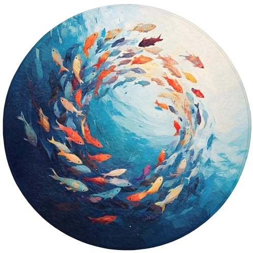 OnlyWow© Badteppich 70x70 cm Badezimmerteppich Rund Badematten & Badteppiche Deko Badezimmer Modern Bathroom Accessories Bad Vorleger Meer - Fische - Bunt - Dynamisch