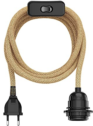 ledscom.de Hanf-Kabel/Textilkabel LEKA, Stecker, Schalter, beige, 4,5 m, Lampen-Fassung, 1x E27 max. 60W