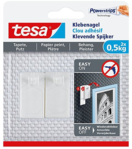 tesa® Klebenagel für Tapeten und Putz (0,5 kg / 3er Pack = 6 Nägel)