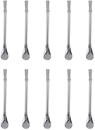 Pailles À Boisson 10PCS Yerba Mate Cuillère Filtrée en Acier Inoxydable Potable pour Thé Café Repas