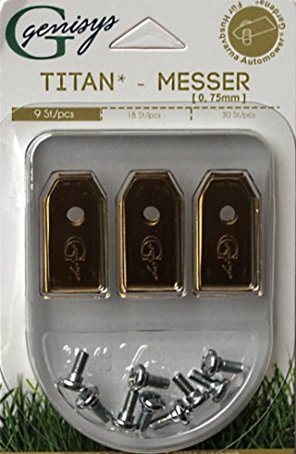Genisys 9 Titan Ersatz Messer Klingen kompatibel für Husqvarna Automower ® / Gardena Mähroboter (longlife - 0,75 mm - 3 g) + Schrauben