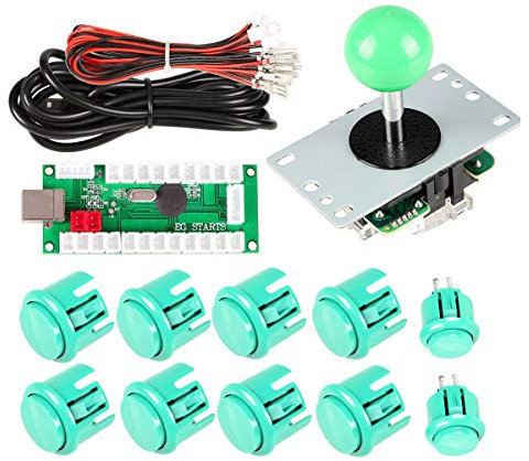 EG STARTS Zero Delay Arcade DIY Handle Kit Parts USB Encoder to PC Juegos 5 Pines Joystick + 24mm 30mm Botones pulsadores para Arcade Cabinet Mame & Raspberry pi 2 3B Model Project (Verde)