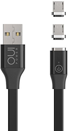OUI POWER Câble magnétique de rechargement et synchronisation Micro USB - 2 adaptateurs Micro USB fournis - Port USB réversible