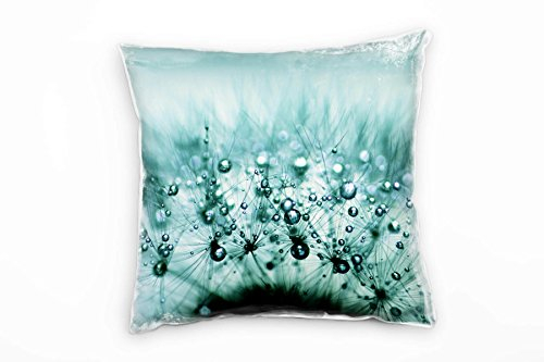 Paul Sinus Art Blumen, Pusteblume, Wassertropfen, türkis Deko Kissen 40x40cm für Couch Sofa Lounge Zierkissen - Dekoration zum Wohlfühlen