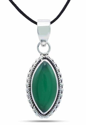 mantraroma Kettenanhänger 925 Silber grüner Onyx Stein Edelstein Kettenanhänger Damen Sterling Silber Halskette Anhänger Geschenk (MAH-118-14)
