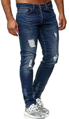 Tazzio Jeans Herren Slim Fit Stretch Jeanshose Hose Denim Destroyed Look 16525 (33W/34L, Blau)
