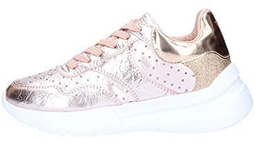 Guess Scarpe Sneakers Casual Donna Pelle Laminata Rosa con stellette Traforate. Fondo in Gomma Antiscivolo con Rialzo da 4cm. n.40