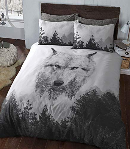 Sleepdown Wolf Panel Bettwäsche-Set mit Kissenbezug, 135 x 200 cm, Mehrfarbig