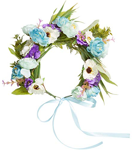 dressforfun 302786 Blumen Stirnband Haarband Blumenkranz, größenverstellbar, für Hochzeit oder Trachten Party, lila türkis grün