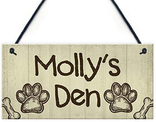 RED OCEAN Personalised Rustic Dog Sign Pet Sign Dogs Den Hanging Paw Print Plaque Dog Gift