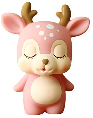 NUOBESTY Hirsch Sparschwein Karikatur Tier Spartopf Geld Kasten-Karikatur Tiermodell Kinder Kinder Kleinkinder (pink) 15.4 x 10 x 19.3cm
