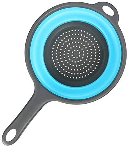 ddLUCK Kitchen Foldable Silicone Strainer Colanders, Collapsible Colanders with Handles, Space-Saver Folding Strainer Colander for Draining Pasta, Vegetable (Blue)