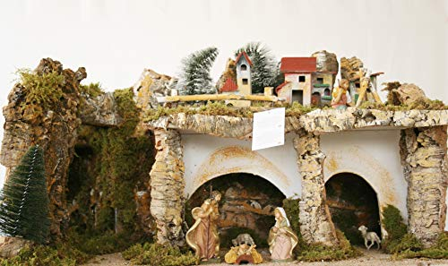 euroMarken Weihnachtskrippe Natalizio Leere Krippe, Waldhäuschen und Moos mit Lichtern, 58 x 34 x 37 cm 78x49x45 Mehrfarbig
