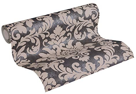 Livingwalls Papier Peint Intissé Trendwall Baroque à Effet Pailleté - Beige Métallisé Noir - 10,05 m x 0,53 m - 372704 37270-4