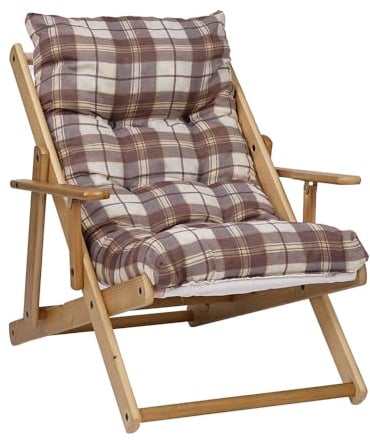 Poltrona Pieghevole sdraio in legno Abete 3 Posizioni Cuscino tessuto Imbottito per soggiorno giardino made in italy - RELAX (Marrone)