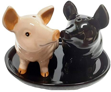 KIOTEET Salière et Poivrière Animaux Cochons Céramique Noir avec Plat Noir