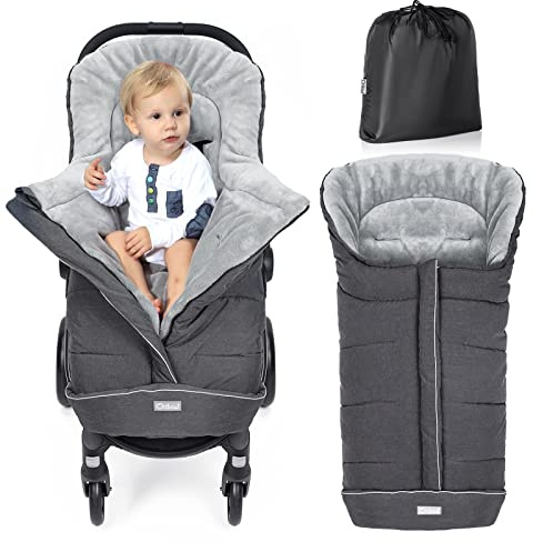 Orzbow Universal Stroller Footmuff, Winter Baby Bunting Bag for Stroller - Baby Sleeping Bag with Coral Fleece Lining for Cold Weather, Water-Repellent, Winter Must Have for Toddler Kids, Dark Grey