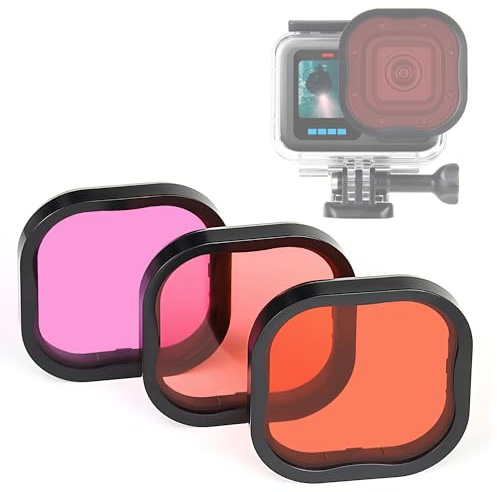 GEPULY Tauchfilter für GoPro Hero12, 11, 10, 9, 8, wasserdichtes Gehäuse (Rot, Hellrot, Magenta-Filter), professionelle Farbkorrektur beim Tieftauchen, Schnorcheln, Unterwasserfotografie, 3 Stück | 3 Pack Rot Filter Licht Rot Magenta Linsen Unterwasser Farbkorrektur Tiefe Tauchen Schnorcheln für Schutzgehäuse