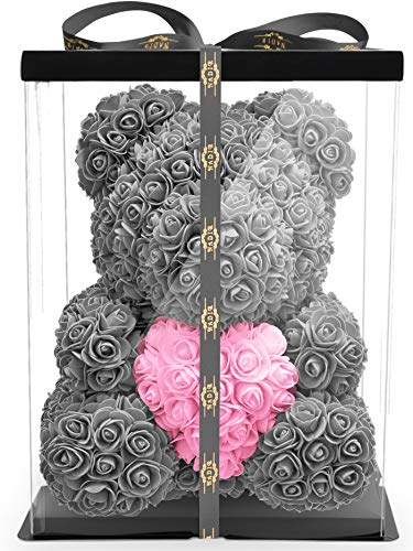 NADIR Rosen Bär Blumenbär mit Geschenkbox, Geburtstagsgeschenk für Frauen, Geschenk für Freundin zum Geburtstag Jahrestag, Rose Bear Teddybär, Geschenk Hochzeitstag