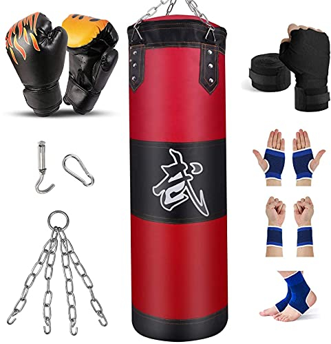 Prorobust Schwerer Boxsack für Erwachsene Jugendliche Kinder Ungefüllter Boxsack Set mit Boxhandschuhen, Wraps, Kette, Deckenhaken für MMA, Kickboxen, Muay Thai, Karate, Taekwondo