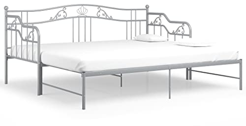 vidaXL Ausziehsofa Bettgestell Ausziehbett Sofabett Tagesbett Schlafsofa Gästebett Bett Metallbett Bettsofa Sofa Couch Grau Metall 90x200cm
