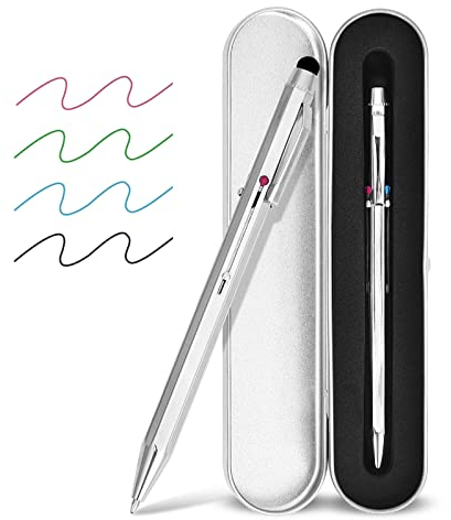 SMTTW Stylet 5 en 1 et Stylo rétractable Multicolore dans Une Tablette, Stylo Multifonction avec Coffret Cadeau en métal, Stylo à Bille Noir, Bleu, Rouge, Vert avec Stylets universels pour écrans