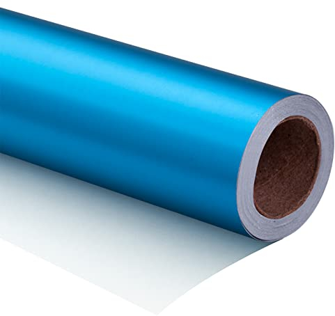 RUSPEPA Papier D'Emballage Métallique Bleu Clair - Mini Rouleau - Papier Mat De Couleur Unie Parfait Pour Mariage, Anniversaire, Noël, Baby Shower - 44 cm X 10 m