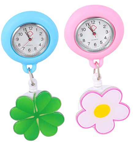 UKCOCO 2 Stück-Pack Einziehbare Taschenuhr aus Kunststoff und Glas | Clip für Gürtelöse und Id Lanyard, Klinikdienst und Visiten, Schnelle Zeitanzeige ohne Armbanduhr