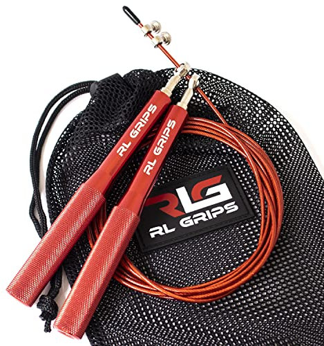 RL Grips® Comba Crossfit in alluminio con manico antiscivolo - Corda di velocità con cavo da 2 mm - Corda da salto per cardio Jump Rope Gym (Rosso)