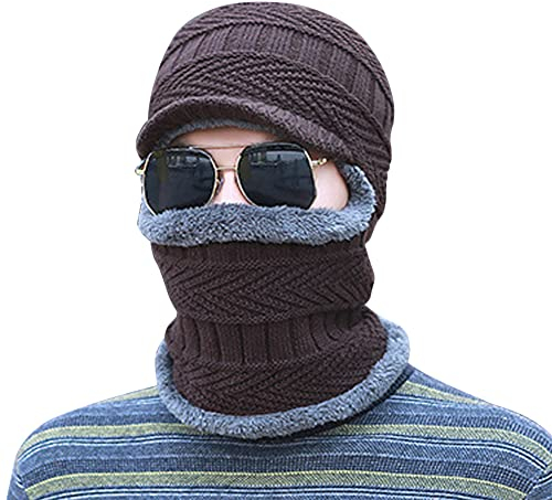 ISAKEN Mütze Schal Set für Herren, Winter Warm Knit Cotton Beanie Sportmütze mit Schal Set Schlauchschal Hüte Mützen Winter Wärme Beanie Mütze Strickschal Set für Herren Männe