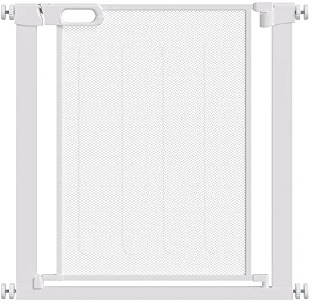 PawHut Barrière de sécurité pour Animaux Domestique avec Fermeture Automatique Double Verrouillage Largeur 75-82 cm Blanc
