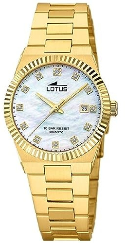 Lotus Damenuhr Analog aus Edelstahl 316l Goldfarben | Quarzwerk, Widerstandsfähiges Mineralglas, Wasserdicht 10 ATM, Kalender 18840/1, Freedom Collection