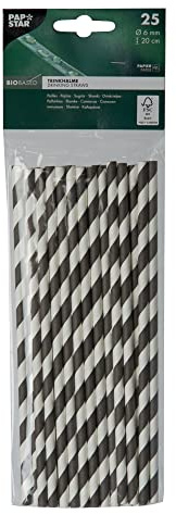 25 Trinkhalme, Papier Ø 6 mm · 20 cm schwarz/weiss Stripes