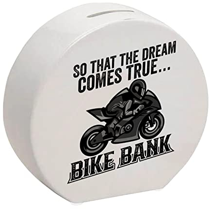 Bike Bank Spardose mit Spruch und Motorrad in schwarz So That The Dream Comes True Bike Bank EIN dekoratives Sparschwein zum Sparen auf EIN Moped Biker Sparbüchse Führerschein