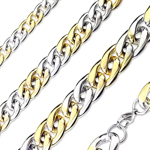 Treuheld® Gold-Silberne Panzerkette | Halskette in 3 Varianten [03.] Dicke: 14,8mm - Länge: 54cm