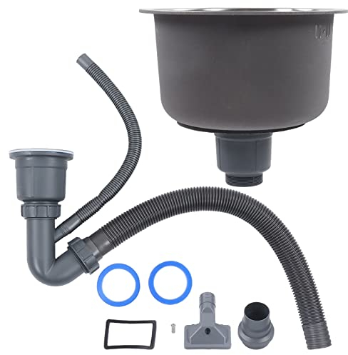 Évier de Cuisine en Acier Inoxydable, Mini Évier Encastrable Rond en Acier Inoxydable, Bassin Rond avec Raccord de Tuyau D'évacuation de 30 Cm de Diamètre, Drains et Crépines