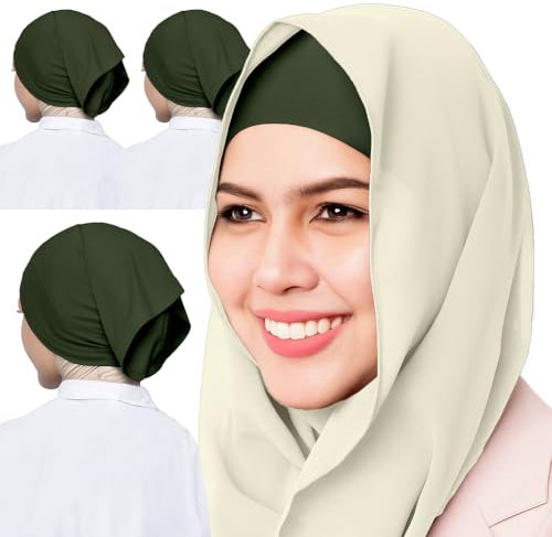 AL Barakeh Women’s Undercap Hijab 3-Piece Set – Soft Inner Scarf in Solid Color – Comfortable Turban Style for Muslim Women,12 Colors (dunkelgrün)