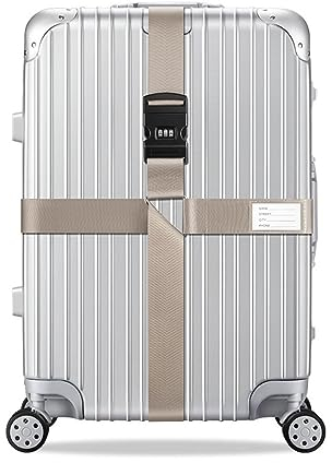 König Design Koffergurt - Zahlenschloss - Verstellbar und Beige - Inklusive Namensschild - Kofferband für Flugreise - Gepäckgurt Kofferband Zubehör
