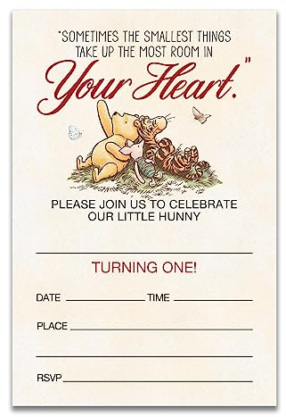 Dolimifa Einladungskarten zum 1. Geburtstag, Motiv: Winnie Puuh zum 1. Geburtstag, Retro-Stil, 20 Stück mit Umschlägen