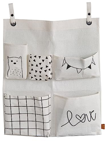 LOVE IT STORE IT - Premium - Hängeorganizer mit 5 Taschen - Organizer hängend aus Stoff - Mit Motiv und 5 verschieden großen Taschen - Beige - 60 x 50 cm (LxB)