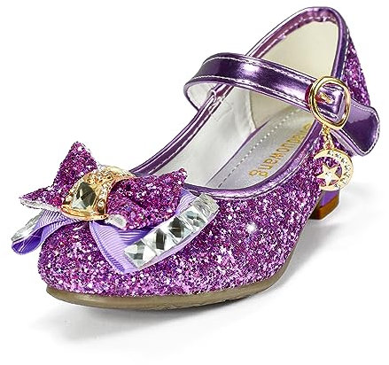 TRIWORIAE-Scarpe Principessa Bambina Bimba, Scarpe Glitterate con Tacchi per Ragazza, Scarpe Cosplay con Paillettes Eleganti per Cerimonia Festa Viola 28